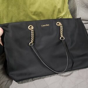 Calvin Klein Black Tote with Gold Chain Detail